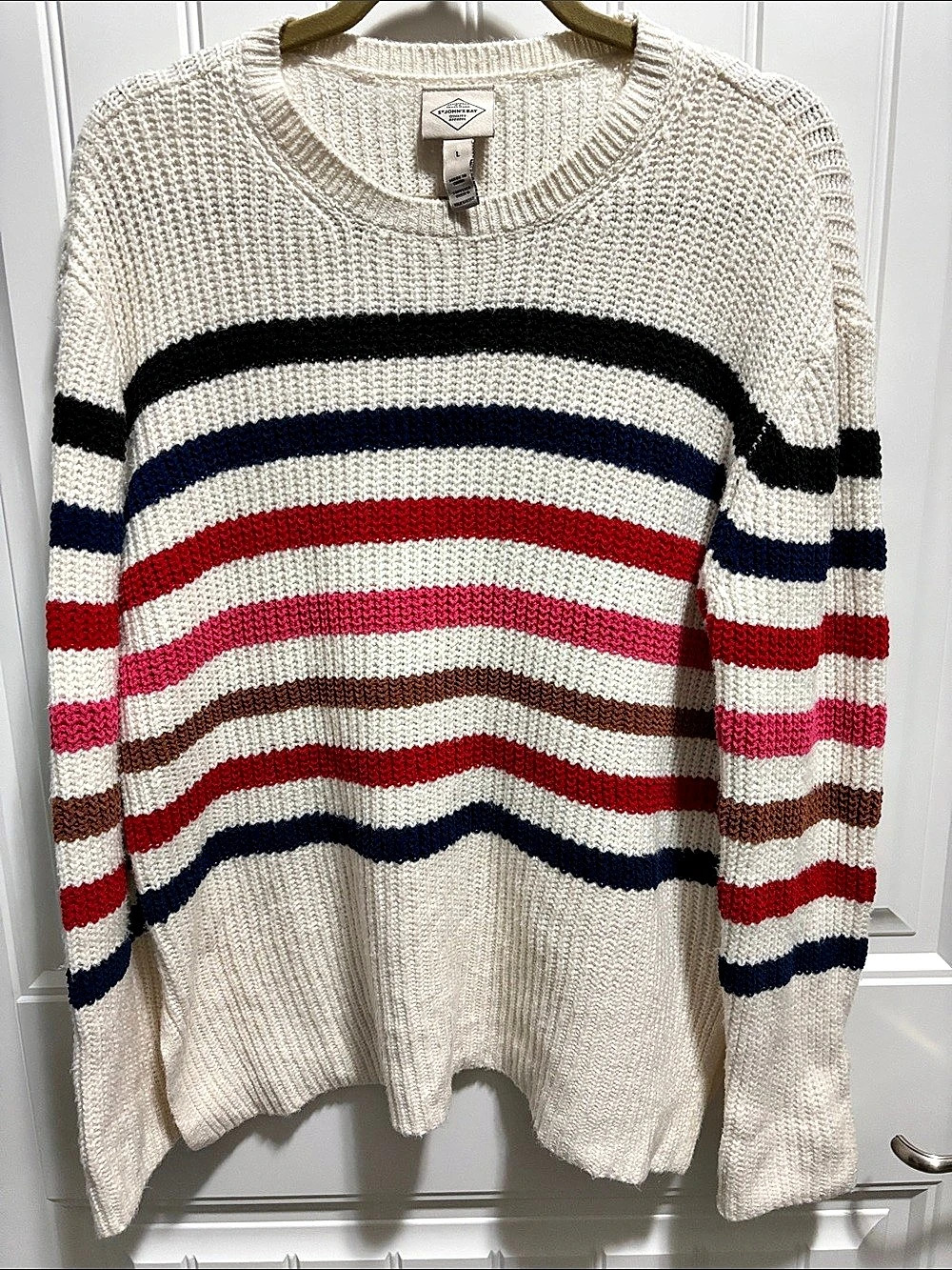 St. John’s Bay Large Striped Cotton Blend Crewneck Sweater